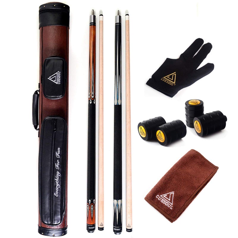 CUESOUL Set of House Bar Pool Cue Sticks Combo - 2 Cue Sticks Packed in 2x2 Hard Pool Cue Case E203 - Image 1